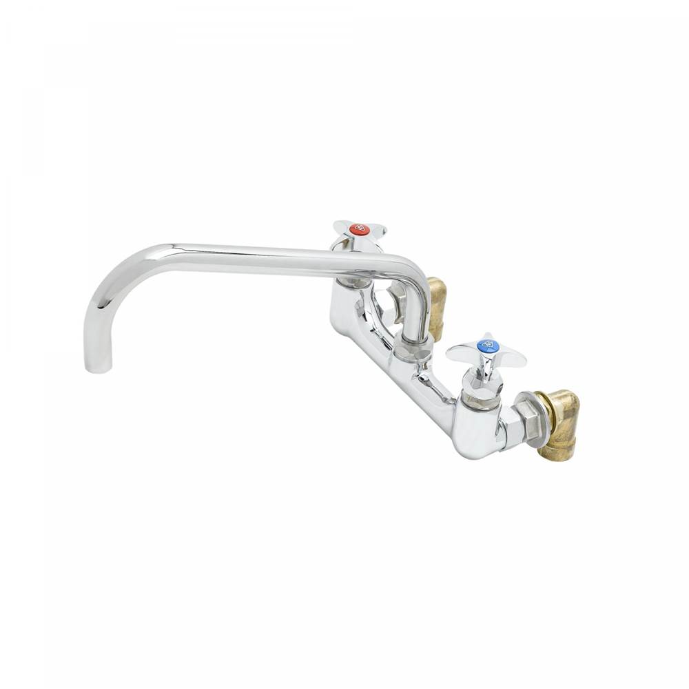 T&S Brass Big-Flo Mixing Faucet, 8'' Wall Mount, Handles w/ Anti-Microbial Coating, 12'' Swing