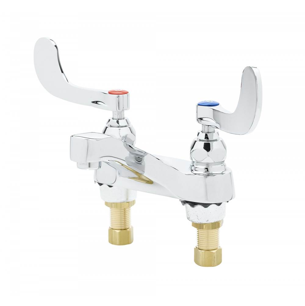 T&S Brass Lavatory Faucet, Deck Mount, 0.5 GPM Spray Device, 4'' Wrist Action Handles