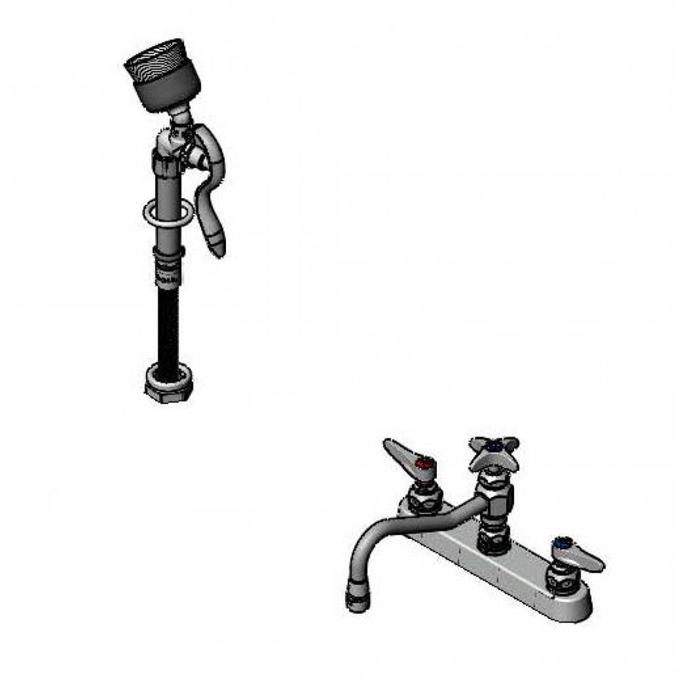 T&S Brass Workboard Faucet, Deck Mount, 8'' Centers, 8'' Swing Nozzle w/ Diverter, B-0044-H & Spray Valve with Brush