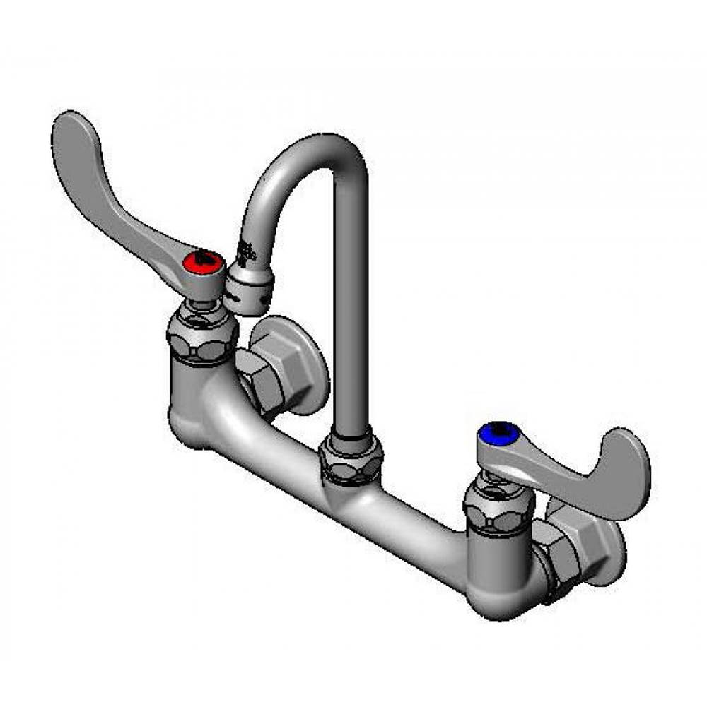 T&S Brass 8'' Wall Mount Faucet, 1.0 GPM Aerator, Eternas, S/R Gooseneck, 4'' Wrist-Action Handles