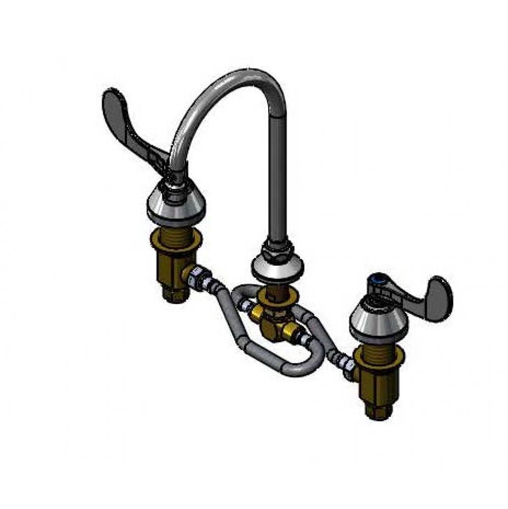 T&S Brass Widespread Faucet: 12'' Flex Lines, Swivel Gooseneck, B-0199-02 Aerator, 4'' Handles